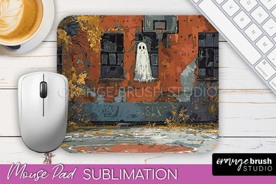 Ghost Mouse Pad, Cute Halloween Sublimation Mousepad Design Sublimation OrangeBrushStudio 