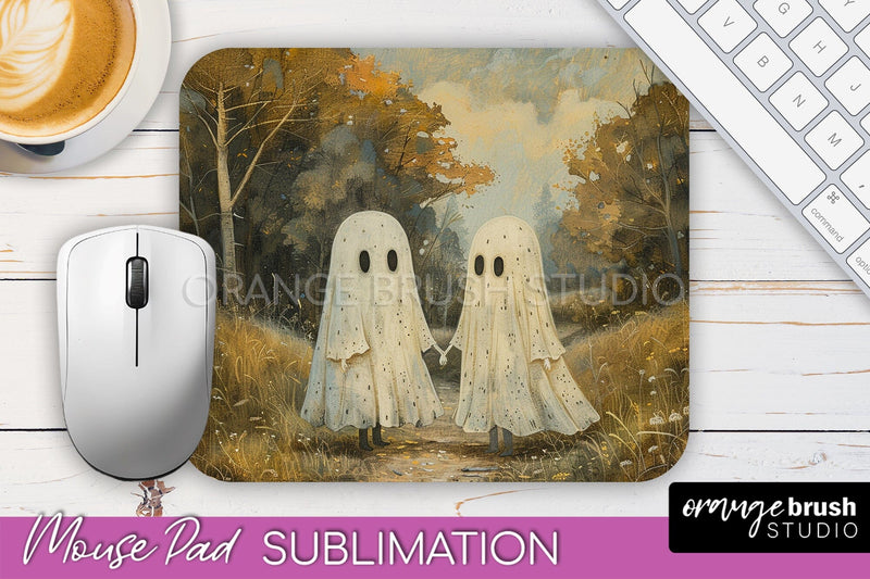 Ghost Mouse Pad, Cute Halloween Sublimation Mousepad Design Sublimation OrangeBrushStudio 