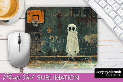 Ghost Mouse Pad, Cute Halloween Sublimation Mousepad Design Sublimation OrangeBrushStudio 