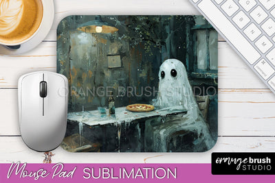 Ghost Mouse Pad, Cute Halloween Sublimation Mousepad Design Sublimation OrangeBrushStudio 