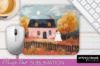 Ghost Mouse Pad, Cute Halloween Sublimation Mousepad Design Sublimation OrangeBrushStudio 