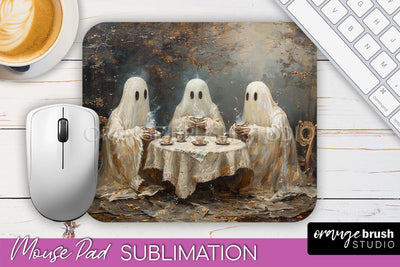Ghost Mouse Pad, Cute Halloween Sublimation Mousepad Design Sublimation OrangeBrushStudio 