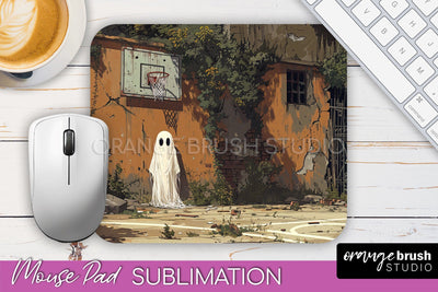 Ghost Mouse Pad, Cute Halloween Sublimation Mousepad Design Sublimation OrangeBrushStudio 