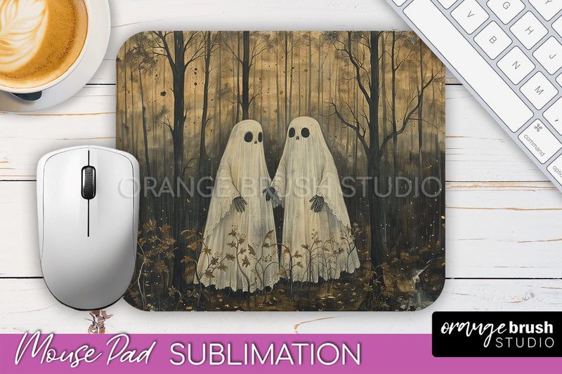 Ghost Mouse Pad, Cute Halloween Sublimation Mousepad Design Sublimation OrangeBrushStudio 