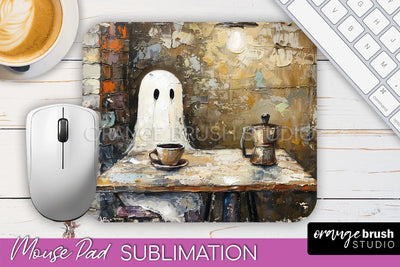 Ghost Mouse Pad, Cute Halloween Sublimation Mousepad Design Sublimation OrangeBrushStudio 