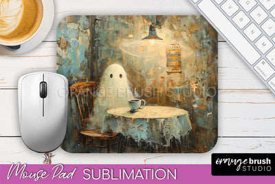 Ghost Mouse Pad, Cute Halloween Sublimation Mousepad Design Sublimation OrangeBrushStudio 