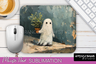 Ghost Mouse Pad, Cute Halloween Sublimation Mousepad Design Sublimation OrangeBrushStudio 