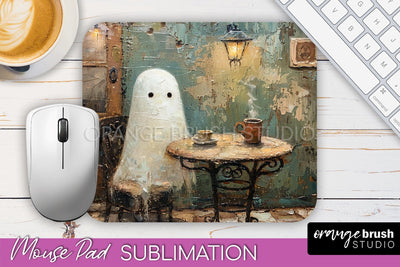 Ghost Mouse Pad, Cute Halloween Sublimation Mousepad Design Sublimation OrangeBrushStudio 