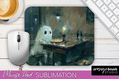 Ghost Mouse Pad, Cute Halloween Sublimation Mousepad Design Sublimation OrangeBrushStudio 