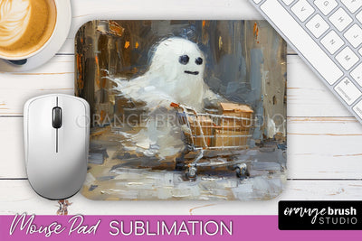 Ghost Mouse Pad, Cute Halloween Sublimation Mousepad Design Sublimation OrangeBrushStudio 