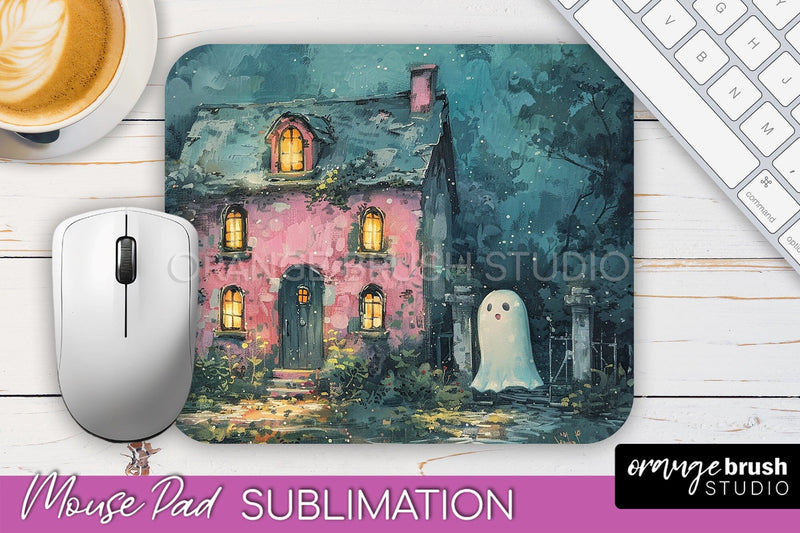 Ghost Mouse Pad, Cute Halloween Sublimation Mousepad Design Sublimation OrangeBrushStudio 