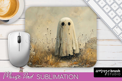 Ghost Mouse Pad, Cute Halloween Sublimation Mousepad Design Sublimation OrangeBrushStudio 
