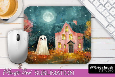Ghost Mouse Pad, Cute Halloween Sublimation Mousepad Design Sublimation OrangeBrushStudio 