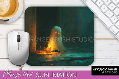 Ghost Mouse Pad, Cute Halloween Sublimation Mousepad Design Sublimation OrangeBrushStudio 