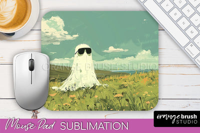 Ghost Mouse Pad, Cute Halloween Sublimation Mousepad Design Sublimation OrangeBrushStudio 