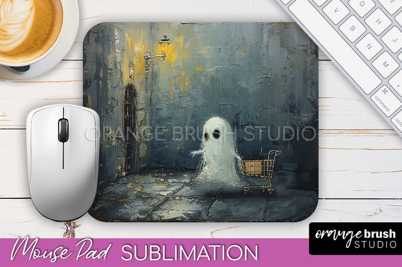 Ghost Mouse Pad, Cute Halloween Sublimation Mousepad Design Sublimation OrangeBrushStudio 