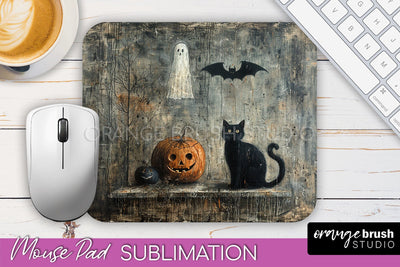 Ghost Mouse Pad, Cute Halloween Sublimation Mousepad Design Sublimation OrangeBrushStudio 