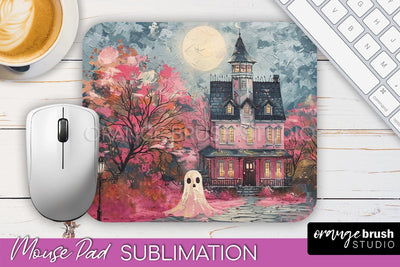 Ghost Mouse Pad, Cute Halloween Sublimation Mousepad Design Sublimation OrangeBrushStudio 