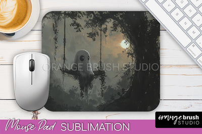 Ghost Mouse Pad, Cute Halloween Sublimation Mousepad Design Sublimation OrangeBrushStudio 