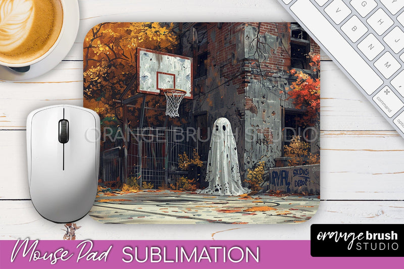 Ghost Mouse Pad, Cute Halloween Sublimation Mousepad Design Sublimation OrangeBrushStudio 