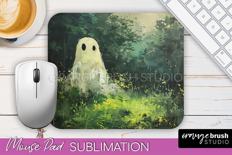Ghost Mouse Pad, Cute Halloween Sublimation Mousepad Design Sublimation OrangeBrushStudio 