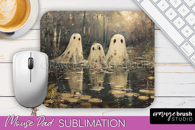 Ghost Mouse Pad, Cute Halloween Sublimation Mousepad Design Sublimation OrangeBrushStudio 