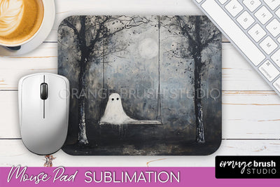 Ghost Mouse Pad, Cute Halloween Sublimation Mousepad Design Sublimation OrangeBrushStudio 