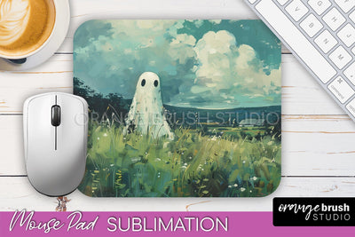 Ghost Mouse Pad, Cute Halloween Sublimation Mousepad Design Sublimation OrangeBrushStudio 