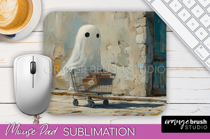 Ghost Mouse Pad, Cute Halloween Sublimation Mousepad Design Sublimation OrangeBrushStudio 