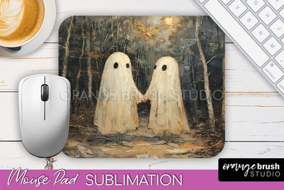 Ghost Mouse Pad, Cute Halloween Sublimation Mousepad Design Sublimation OrangeBrushStudio 