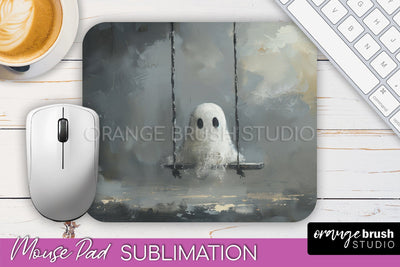 Ghost Mouse Pad, Cute Halloween Sublimation Mousepad Design Sublimation OrangeBrushStudio 
