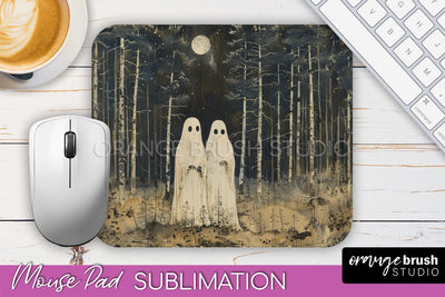 Ghost Mouse Pad, Cute Halloween Sublimation Mousepad Design Sublimation OrangeBrushStudio 