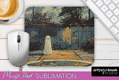 Ghost Mouse Pad, Cute Halloween Sublimation Mousepad Design Sublimation OrangeBrushStudio 