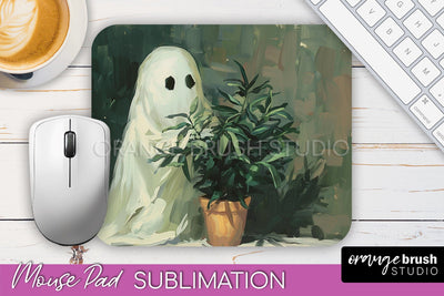 Ghost Mouse Pad, Cute Halloween Sublimation Mousepad Design Sublimation OrangeBrushStudio 