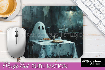 Ghost Mouse Pad, Cute Halloween Sublimation Mousepad Design Sublimation OrangeBrushStudio 