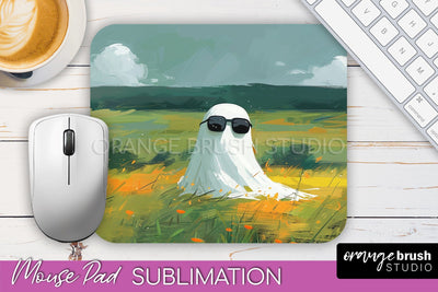 Ghost Mouse Pad, Cute Halloween Sublimation Mousepad Design Sublimation OrangeBrushStudio 