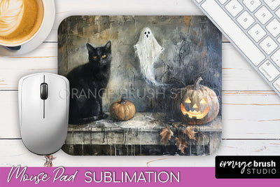 Ghost Mouse Pad, Cute Halloween Sublimation Mousepad Design Sublimation OrangeBrushStudio 
