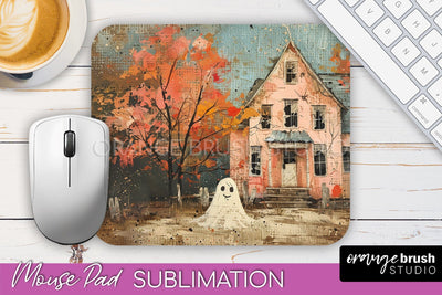 Ghost Mouse Pad, Cute Halloween Sublimation Mousepad Design Sublimation OrangeBrushStudio 