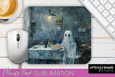 Ghost Mouse Pad, Cute Halloween Sublimation Mousepad Design Sublimation OrangeBrushStudio 