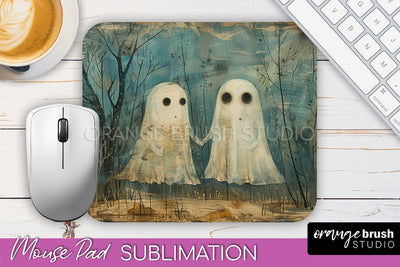 Ghost Mouse Pad, Cute Halloween Sublimation Mousepad Design Sublimation OrangeBrushStudio 