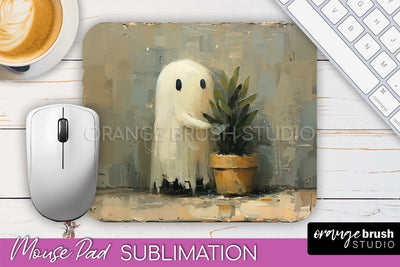 Ghost Mouse Pad, Cute Halloween Sublimation Mousepad Design Sublimation OrangeBrushStudio 