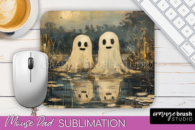 Ghost Mouse Pad, Cute Halloween Sublimation Mousepad Design Sublimation OrangeBrushStudio 