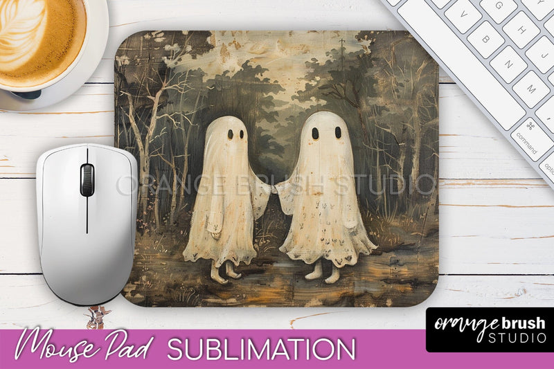 Ghost Mouse Pad, Cute Halloween Sublimation Mousepad Design Sublimation OrangeBrushStudio 
