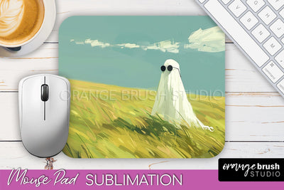 Ghost Mouse Pad, Cute Halloween Sublimation Mousepad Design Sublimation OrangeBrushStudio 