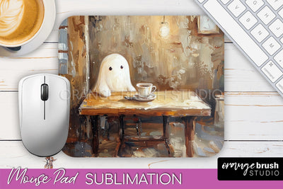 Ghost Mouse Pad, Cute Halloween Sublimation Mousepad Design Sublimation OrangeBrushStudio 