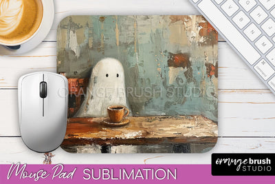 Ghost Mouse Pad, Cute Halloween Sublimation Mousepad Design Sublimation OrangeBrushStudio 