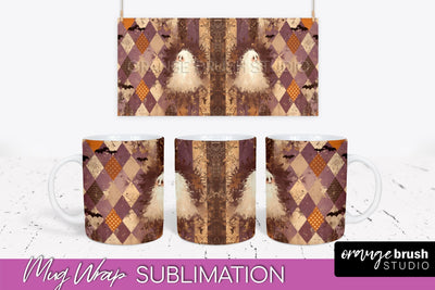 Ghost Mug Wrap - Patchwork Halloween Mug Sublimation Sublimation OrangeBrushStudio 
