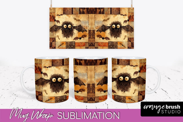 Ghost Mug Wrap - Patchwork Halloween Mug Sublimation Sublimation OrangeBrushStudio 
