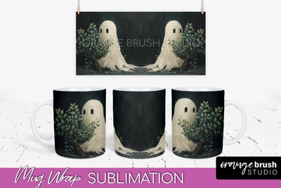 Ghost Mug Wrap - Vintage Halloween Mug Sublimation Design Sublimation OrangeBrushStudio 
