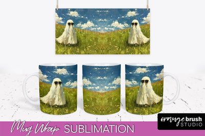 Ghost Mug Wrap - Vintage Halloween Mug Sublimation Design Sublimation OrangeBrushStudio 
